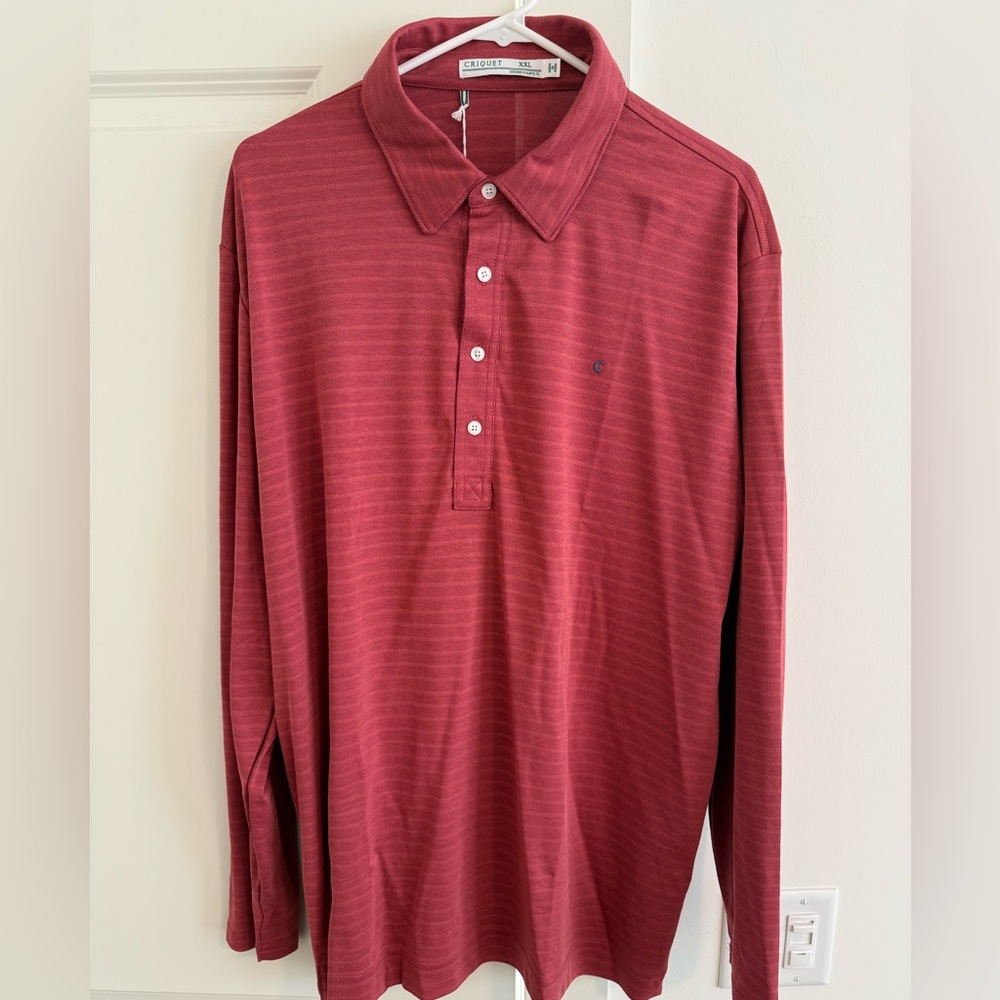 NWT - Mens Criquet Long Sleeve Polo - Red Striped -XXL